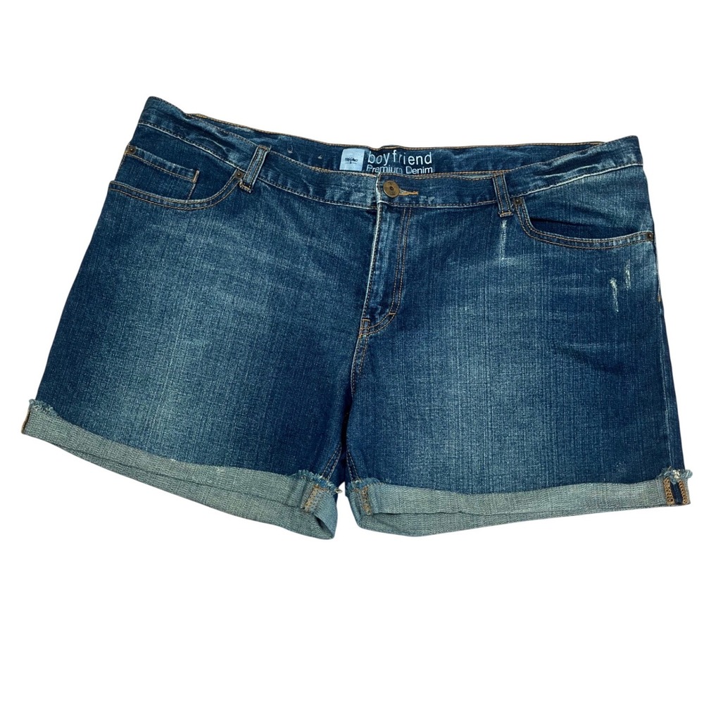 Mossimo Boyfriend Denim Shorts Womens 18 Blue‎ Excellent Cuffed Distressed